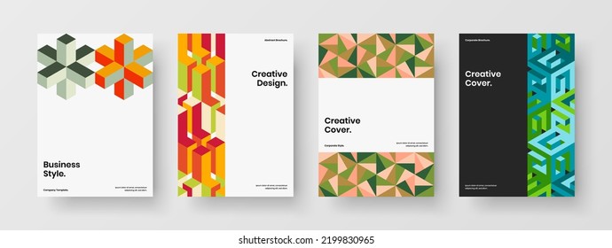 Modern geometric shapes handbill layout bundle. Minimalistic placard A4 vector design illustration set.