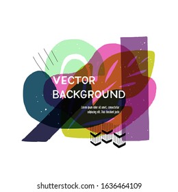 Modern geometric shapes layout with hand drawn elements. Floral motif abstract banner with copy space. Overlapping tropical leaves and simple shapes template for cover, apparel, blog, newsletter, vlog