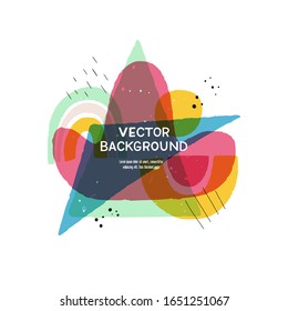 Modern geometric shapes layout with hand drawn elements. Natural motif abstract banner with copy space. Overlapping triangles, rainbow and simple shapes template for cover, kid's apparel, social media