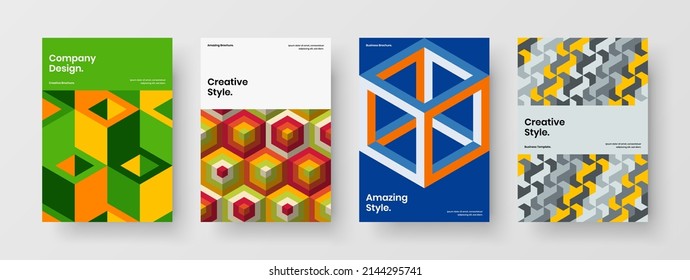 Modern geometric shapes leaflet concept set. Bright catalog cover A4 vector design layout composition.
