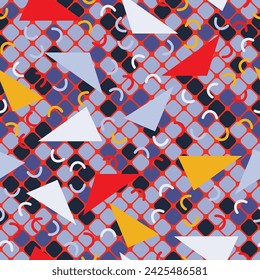 Modern geometric shapes seamless pattern. Trendy texture design with basic shapes. Simple childish doodle wallpaper print. 