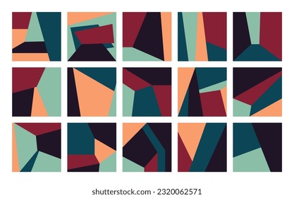 Modern geometric sharp shapes. Abstract bauhaus bold square elements, primitive blocks suprematism style. Vector mosaic set