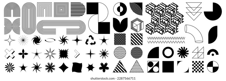 Modern geometric silhouette figures and shapes. Brutalism basic elements. Bauhaus retro design.