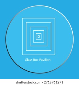 Diseño de logotipo cuadrado geométrico moderno, concepto de pabellón de caja de vidrio, emblema de círculo azul.