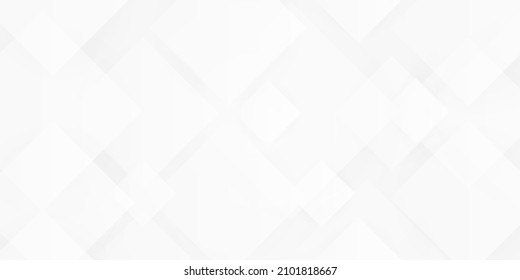 Modern geometric square shape overlapping layer on white background with copy space. Technology white and gray color banner. Abstract futuristic pattern design. Vector illustration.