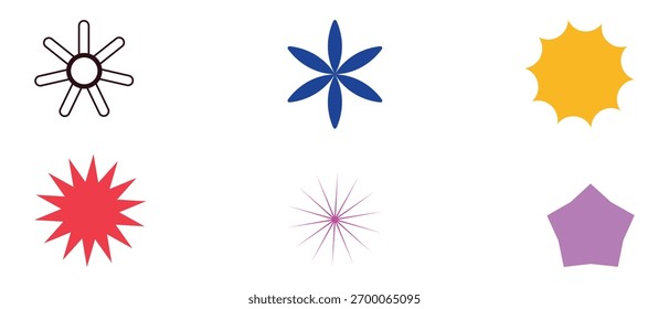 Moderne geometrische Stern- und Blumenformsymbole, die sich perfekt für Branding, UI-Design und Muster eignen.