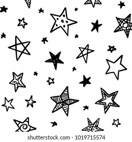 Modern Geometric Star Pattern. Handmade Star Pattern on White Background. Doodle Sketchy Brush Style