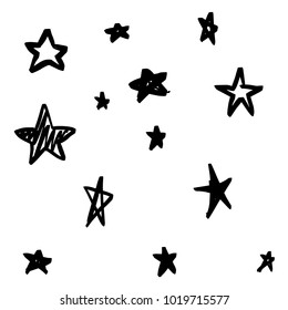 Modern Geometric Star Pattern. Handmade Star Pattern on White Background. Doodle Sketchy Brush Style