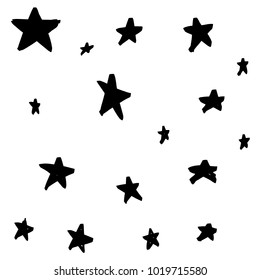 Modern Geometric Star Pattern. Handmade Star Pattern on White Background. Doodle Sketchy Brush Style