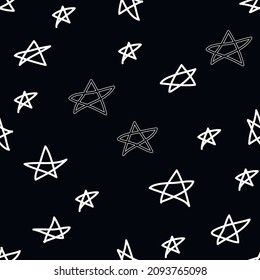 Modern Geometric Star Pattern. Handmade White Star Pattern of Black Background. Doodle Sketchy Brush Style