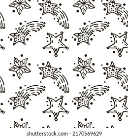 Modern geometric star pattern on white background. Doodle style vector. Star silhouettes with polka dots. Vector star pattern on white background.