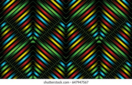 Modern geometric striped seamless pattern.Abstract creative background wallpaper illustration with colorful stripes, lines, rhombus, shapes and 3d ornaments. Vector surface texture for fabric, textile