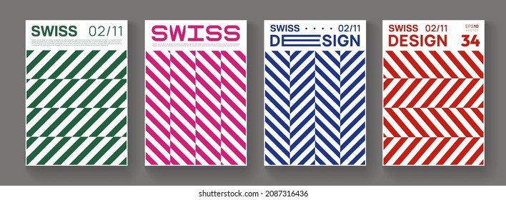 Modern Geometric Stripped Posters Set. Cool Trendy Geometric Pattern Vector Design.