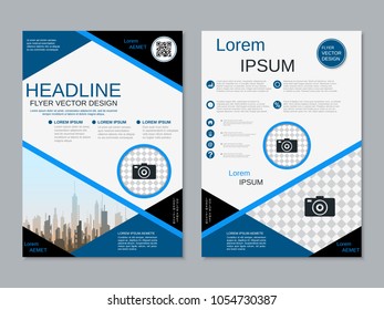Modern geometric style business two-sided flyer, booklet, brochure cover, annual report vector design template