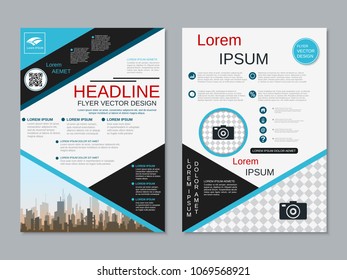 Modern geometric style business two-sided flyer, booklet, brochure cover, annual report vector design template