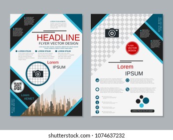 Modern geometric style business two-sided flyer, booklet, brochure cover, annual report vector design template