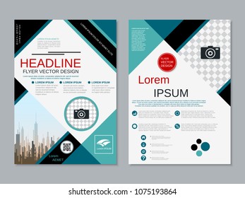 Modern geometric style business two-sided flyer, booklet, brochure cover, annual report vector design template