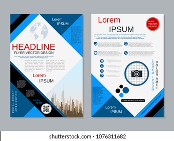 Modern geometric style business two-sided flyer, booklet, brochure cover, annual report vector design template