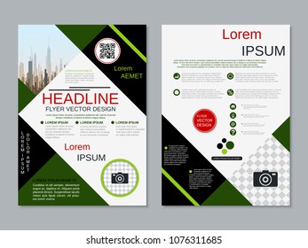 Modern geometric style business two-sided flyer, booklet, brochure cover, annual report vector design template