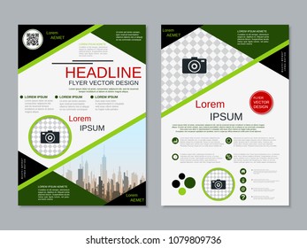 Modern geometric style business two-sided flyer, booklet, brochure cover, annual report vector design template