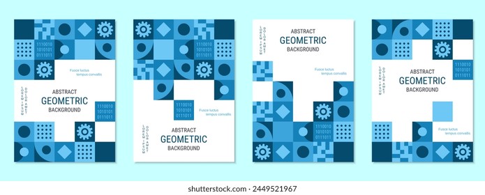 Modern geometric style flyer vector template collection. Abstract geometric background. Design for poster, booklet, brochure cover, card, coupon. A4 format