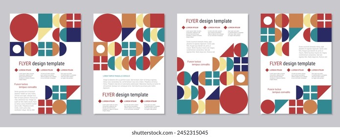 Modern geometric style flyer vector template collection. Abstract geometric background. Design for poster, booklet, brochure cover, card, coupon. A4 format