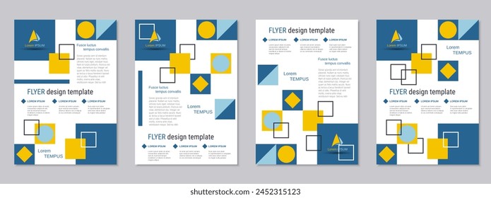 Modern geometric style flyer vector template collection. Abstract geometric background. Design for poster, booklet, brochure cover, card, coupon. A4 format