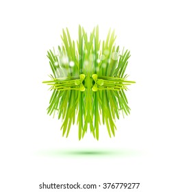 Modern geometric style like label with green grass and leaves. Geometric style spring and summer vector illustration. Creative grass logo concept for outdoors, parks, parties and eco friendly business