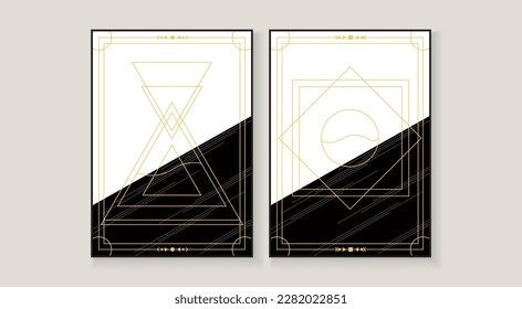 Afiches de estilo geométrico moderno. Tiempo y lugar en la ilustración vectorial. Plano de pared, diseño gráfico minimalista. Formas sencillas, tonos blancos y negros.