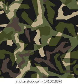 Modern geometric style texture military camouflage. Repeats seamless army green hunting pattern for cloth