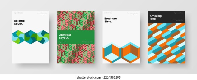 Modern geometric tiles banner template set. Amazing booklet design vector layout composition.