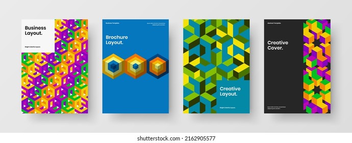 Modern geometric tiles brochure layout collection. Trendy cover design vector template set.