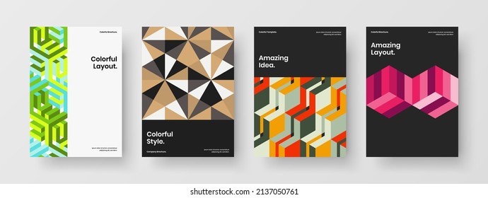 Modern geometric tiles company cover template set. Original booklet A4 vector design illustration bundle.