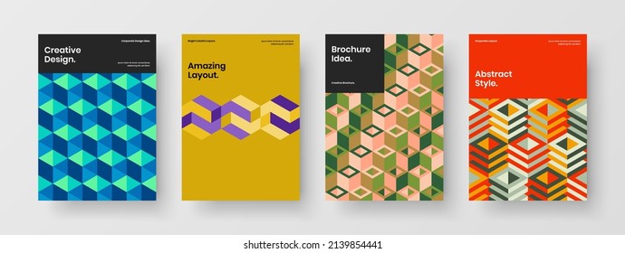 Modern geometric tiles flyer illustration set. Fresh poster design vector concept composition.
