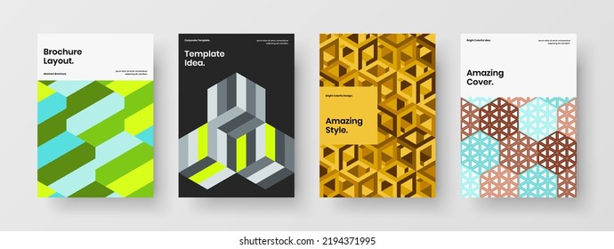 Modern geometric tiles handbill layout composition. Fresh corporate cover vector design illustration set.