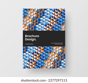 Modern geometric tiles magazine cover concept. Fresh booklet A4 vector design layout.