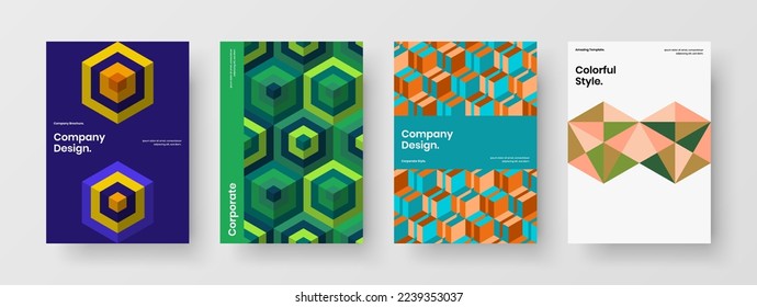 Modern geometric tiles pamphlet template set. Clean corporate identity design vector concept composition.