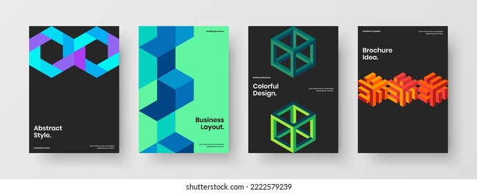 Modern geometric tiles poster concept bundle. Unique placard vector design template collection.