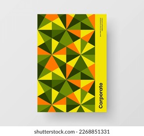 Modern geometric tiles poster illustration. Multicolored magazine cover A4 design vector template.