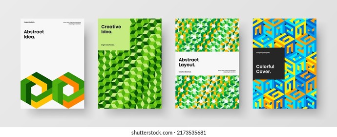 Modern geometric tiles presentation layout set. Isolated annual report vector design template composition.