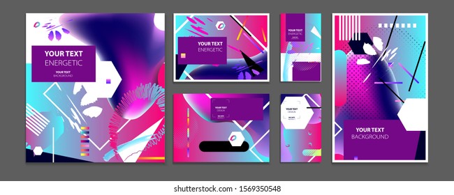 Modern geometric trend abstract set. Gradient shapes composition, vector covers new design