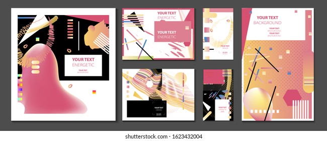 Modern geometric trend abstract set. Gradient shapes composition, vector covers new design