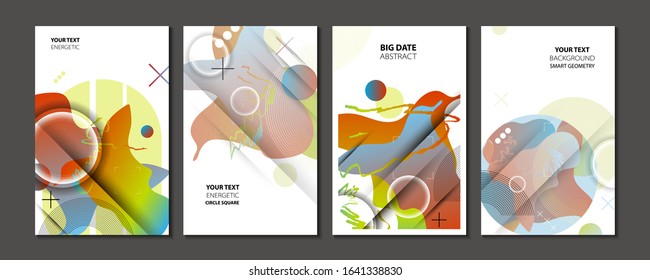 Modern geometric trend abstract set. Gradient shapes composition, vector covers new design