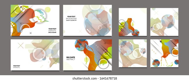 Modern geometric trend abstract set. Gradient shapes composition, vector covers new design