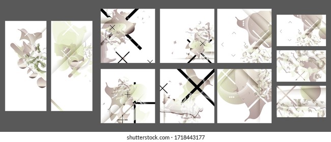Modern geometric trend abstract set. Gradient shapes composition, vector covers new design