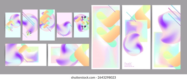 Modern geometric trend abstract set. Gradient shapes composition, vector covers new design