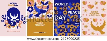 Modern geometric trendy world peace day. 21 September poster, greeting card vector collection