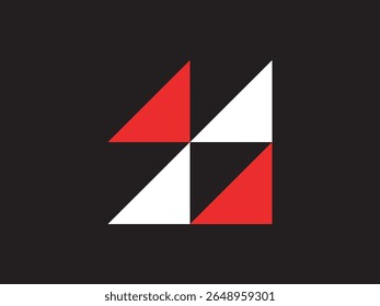 Moderno Geometric Triangle Arranjo Logo Design com cores vermelhas e brancas