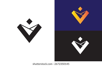 Moderno Geometric V Logo Design. Símbolo de Identidade Visual Minimalista com Ênfase Diamante.