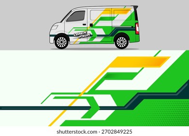 Diseño geométrico moderno del abrigo de la furgoneta con los acentos verdes y amarillos dinámicos